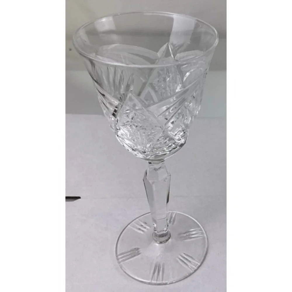 Vintage Cut Crystal Wine Goblet Faceted Stem Clear Glass 5